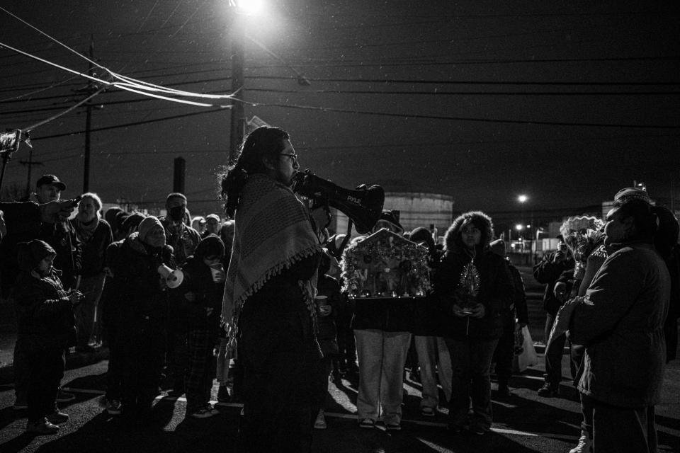 Protesters gather outside Delaney Hall, a detention center in Newark, in December.