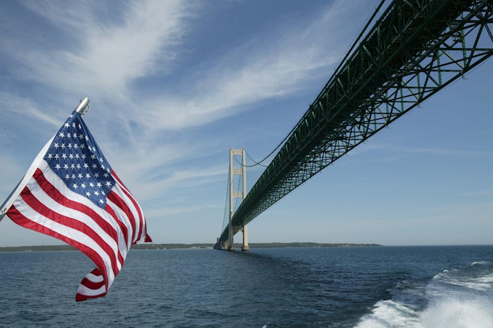 Mackinac bridge photos from water for files shot from a ferry on Saturday, June 5, 2004.