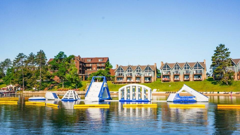 An inflatable water park is just one of the ways to have fun on Gull Lake.