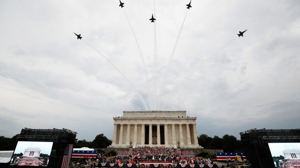 Large metal plates to protect DC streets from tanks during military parade