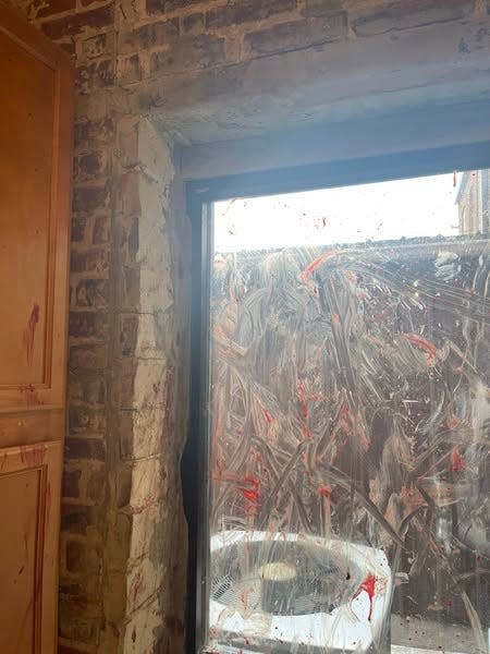 The deer that broke into Tangles Hair Salon tried to exit out another window in the salon but was unsuccessful.
