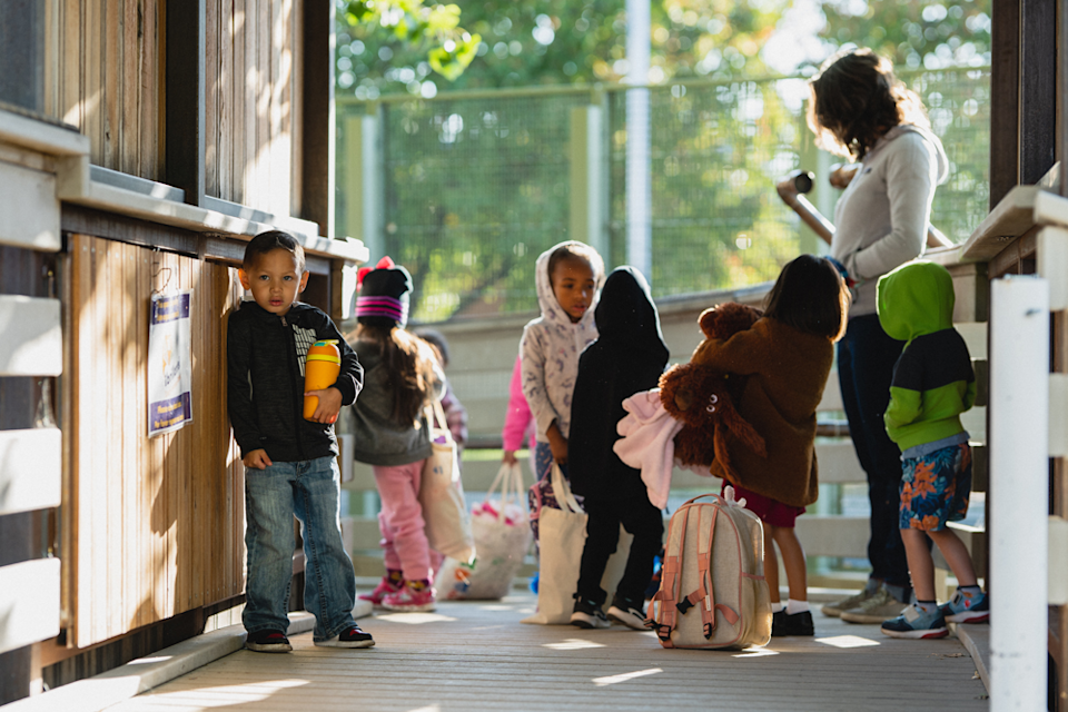 Children gather to return to their classroom after exploring an outdoor exhibit at Explora. (Explora)