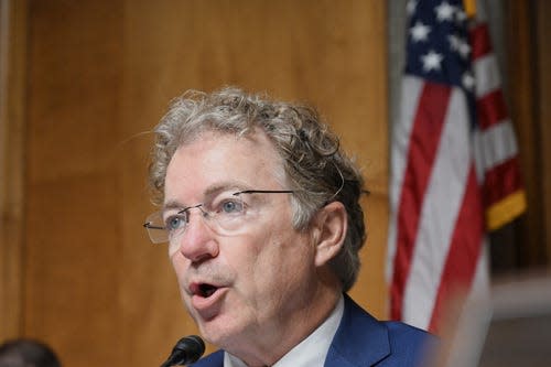 Senator Rand Paul, Republican from Kentucky, speaks as Secretary of Homeland Security Kristi Noem testifies before the Senate Committee on Homeland Security and Governmental Affairs.