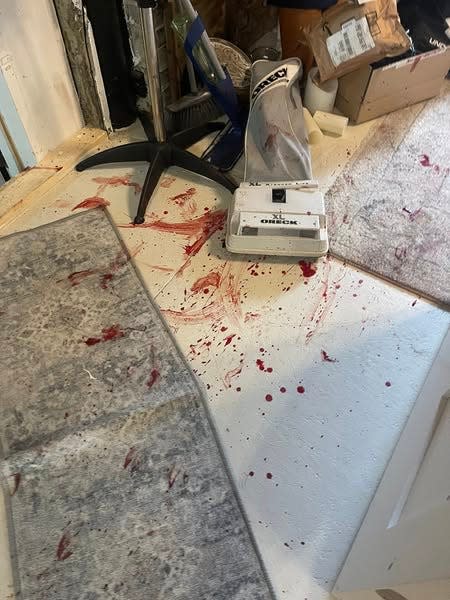 A deer that broke into Tangles Hair Salon in Keokuk, Iowa, left behind a trail of blood after sustaining injuries from jumping through the shop's window.