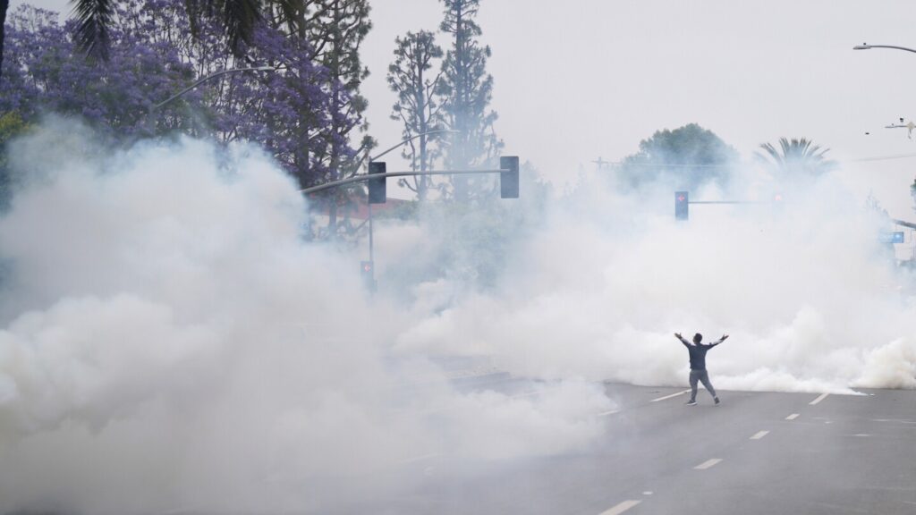Photos of immigration authorities carrying out enforcement activity across Los Angeles