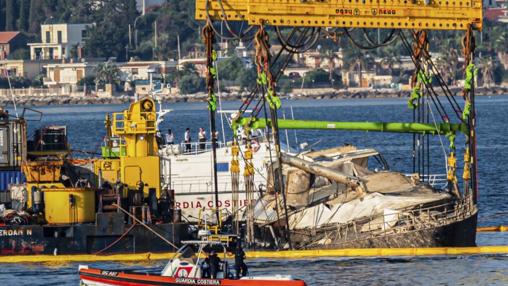 Sunken Bayesian superyacht lifted out of the water off Sicily as salvage operate completes